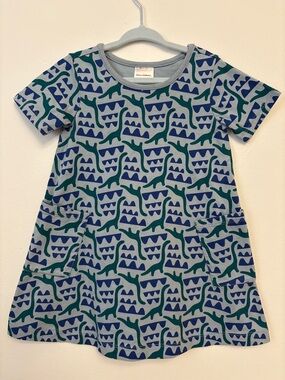 Hanna Andersson Short Sleeve Toddler Dress with Blue and Green Dino Print